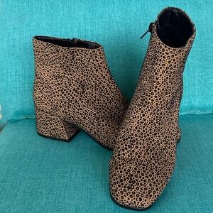 Sole Society Leopard-Print Ankle Bootie in Tan and Black